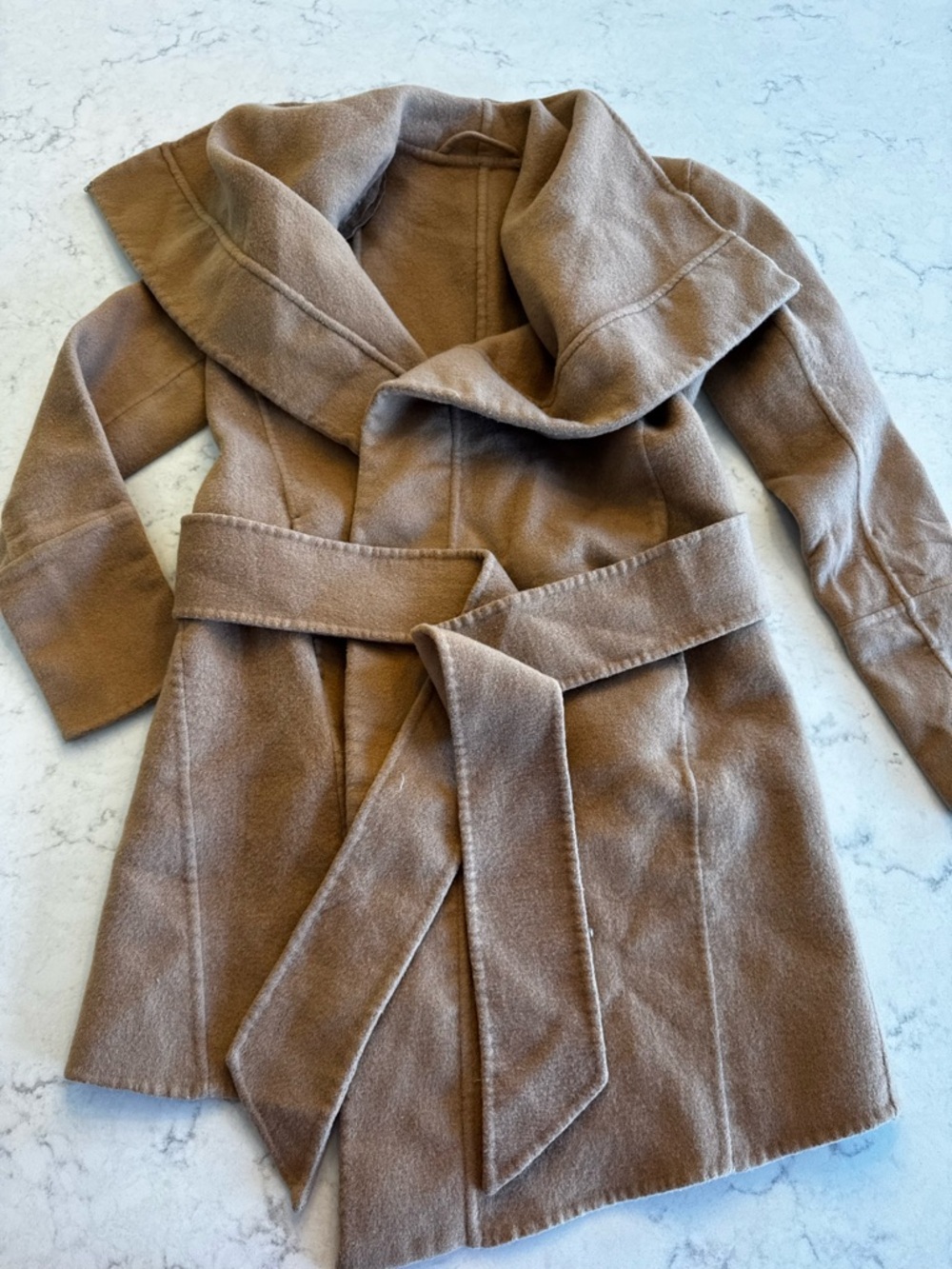 Valentino Camel Belted Wool-Cashemere Wrap Coat